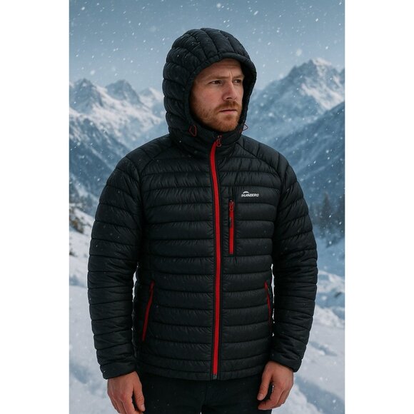 Sub Zero Half Zip Lightweight Hooded Down Jacket Black Red Mens Large Gorpcore - Picture 1 of 6